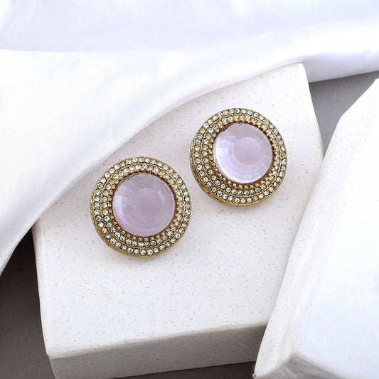 Lavender Color Stud Kundan Earrings