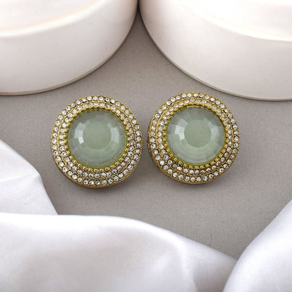 Light Green Color Stud Kundan Earrings