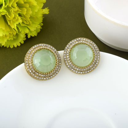 Light Green Color Stud Kundan Earrings