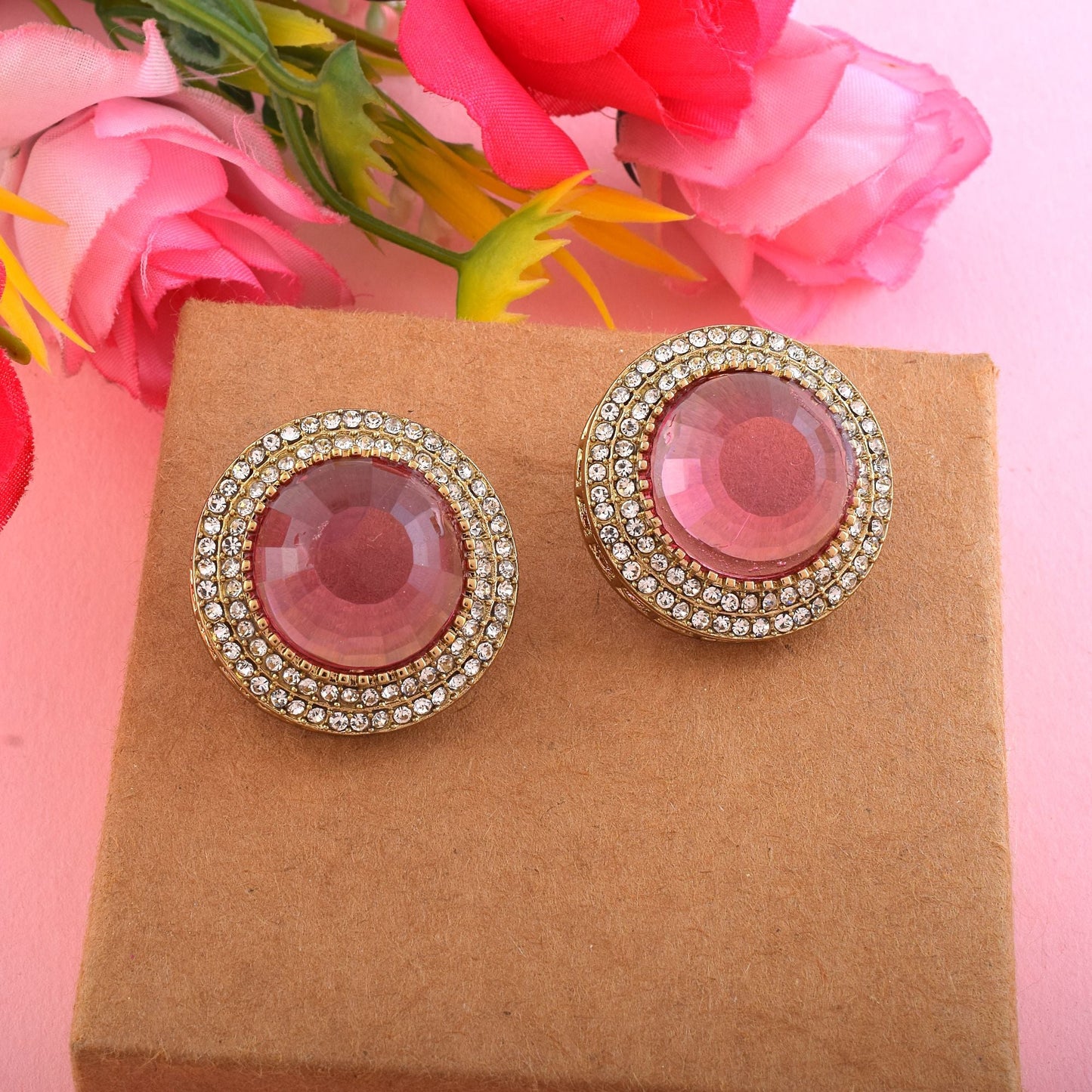 Rani Color Stud Kundan Earrings