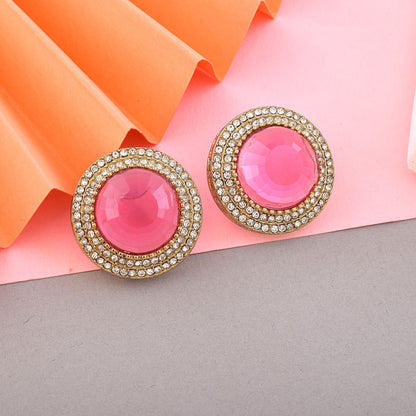 Rani Color Stud Kundan Earrings