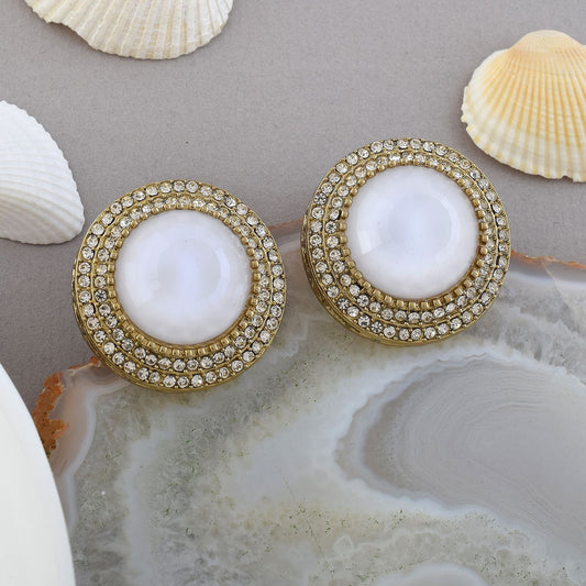 White Color Stud Kundan Earrings
