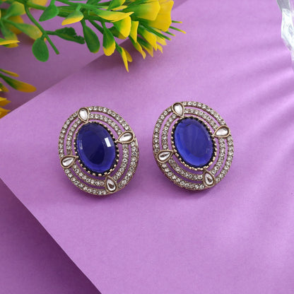 Stilvolle blaue Ohrstecker aus Kundan, ideal für Feste und Feiern