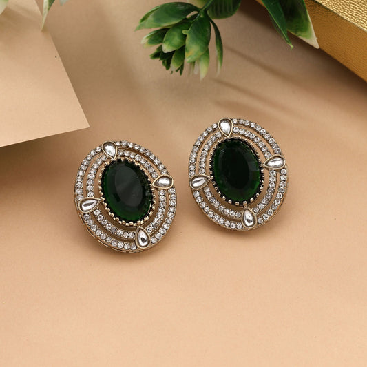 Designer Green Color Stud Kundan Earrings For Wedding And Special Occasions