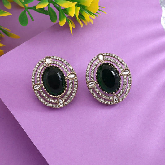 Designer Green Color Stud Kundan Earrings For Wedding And Special Occasions