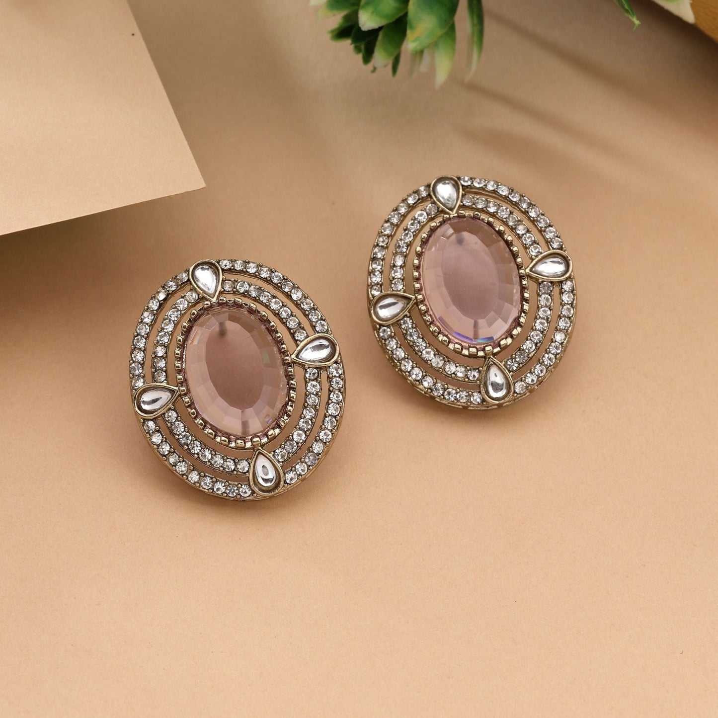 Graceful Lavender Color Stud Kundan Earrings Perfect For Ethnic Party Wear