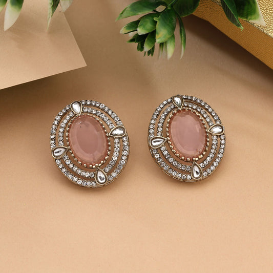 Beautiful Pink Color Stud Kundan Earrings With Intricate Traditional Craftsmanship