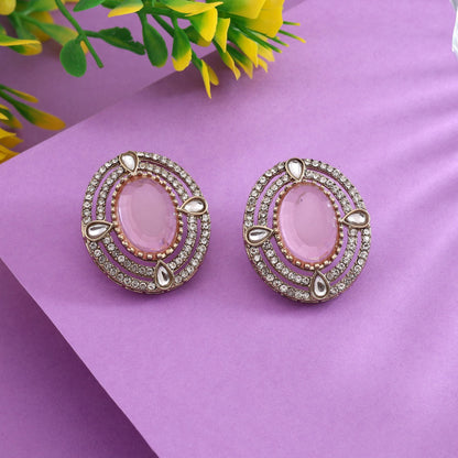 Beautiful Pink Color Stud Kundan Earrings With Intricate Traditional Craftsmanship