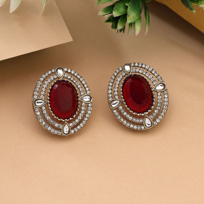 Strahlend rote Kundan-Ohrstecker für traditionelle indische Anlässe