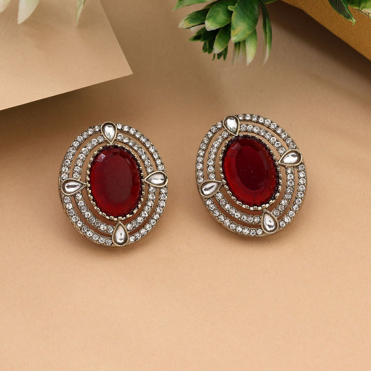 Strahlend rote Kundan-Ohrstecker für traditionelle indische Anlässe