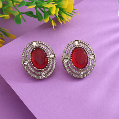 Strahlend rote Kundan-Ohrstecker für traditionelle indische Anlässe
