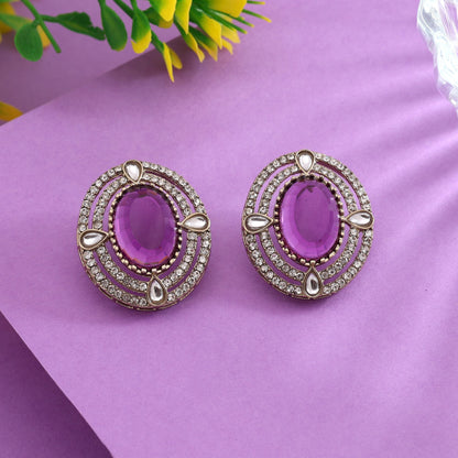 Gorgeous Rani Color Stud Kundan Earrings For Traditional Festive Looks