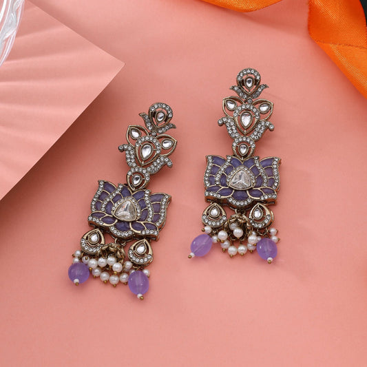 Graceful Light Purple Color Kundan Earrings Perfect For Party And Ethnic Look