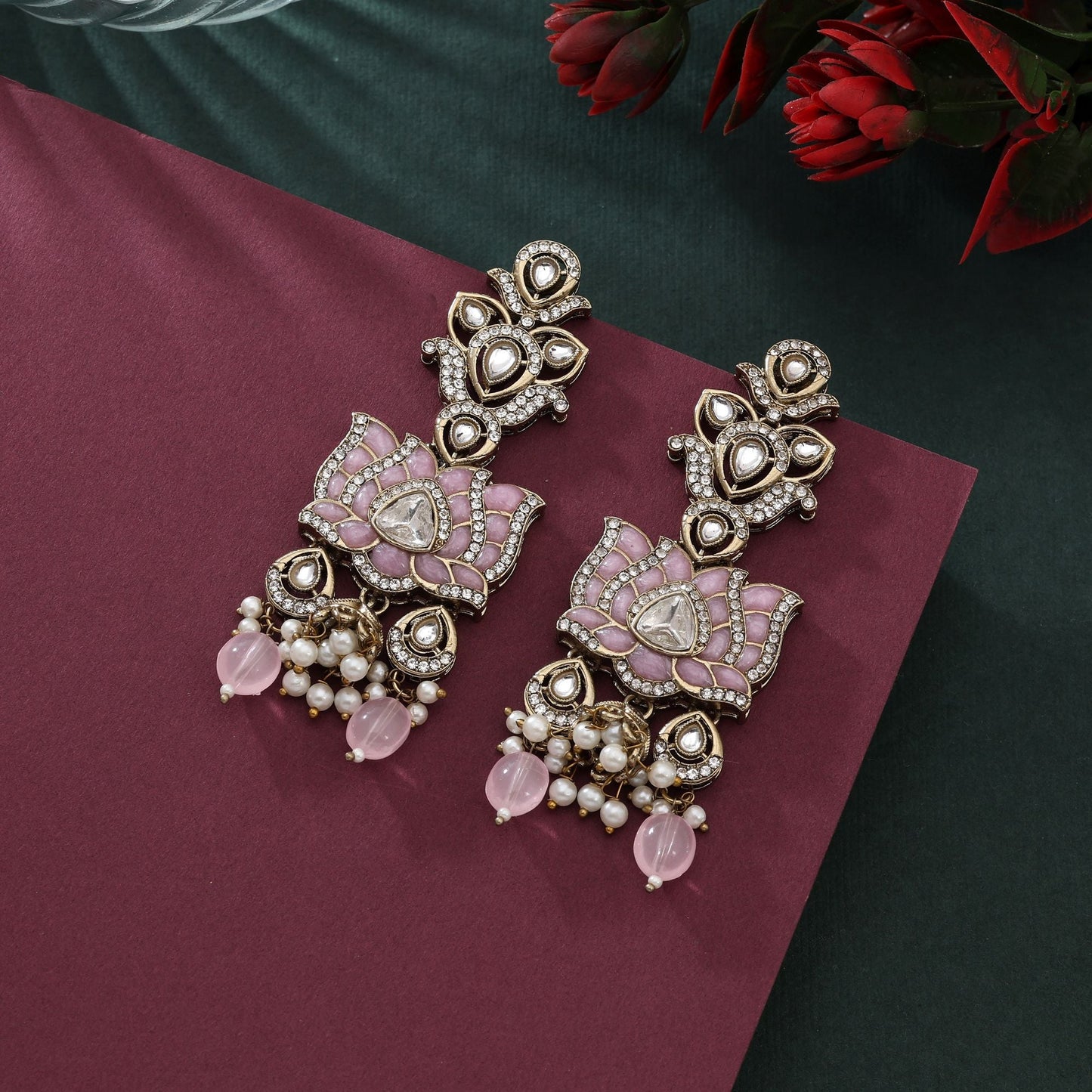 Stunning Pink Color Kundan Earrings For Traditional And Festive Occasions