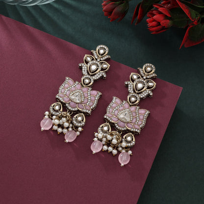 Stunning Pink Color Kundan Earrings For Traditional And Festive Occasions