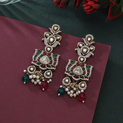 Exclusive Rani & Green Color Kundan Earrings With Rich Traditional Design