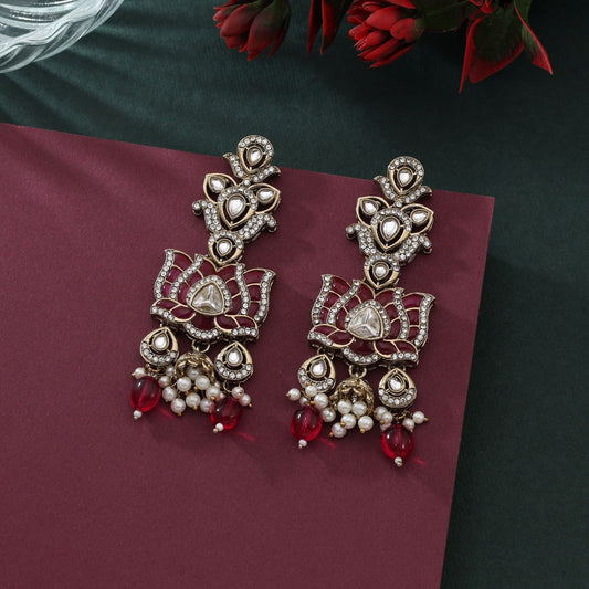 Classic Rani Color Kundan Earrings For Traditional Indian Outfits And Celebrations