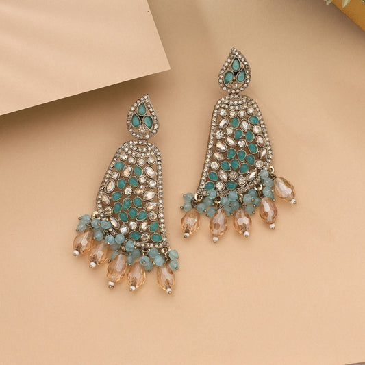 Radiant Firozi Color Kundan Earrings For Special Events And Wedding Occasions