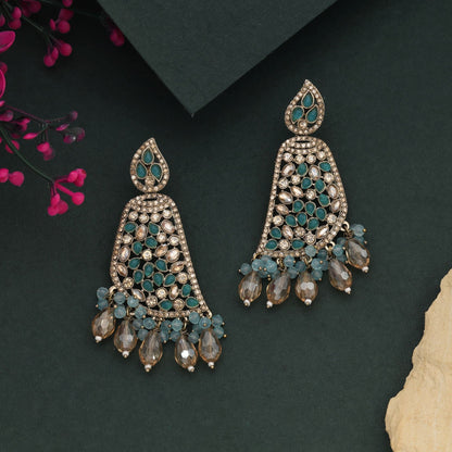 Radiant Firozi Color Kundan Earrings For Special Events And Wedding Occasions