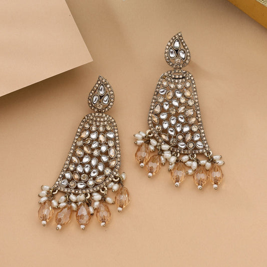 Shimmering Gold Color Kundan Earrings With Exquisite Craftsmanship And Finish