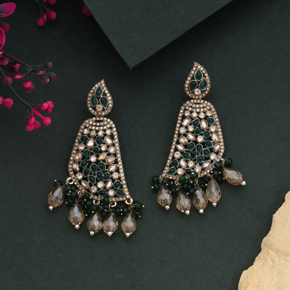 Gorgeous Green Color Kundan Earrings Ideal For Bridal And Festive Looks