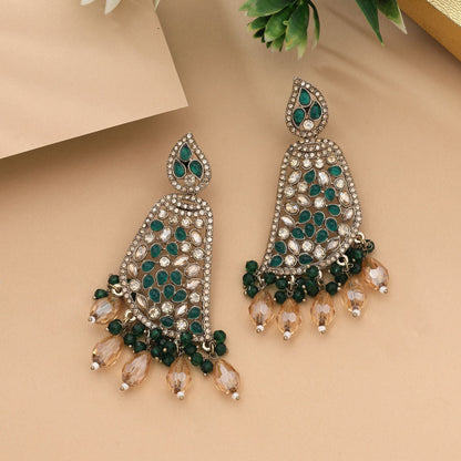 Gorgeous Green Color Kundan Earrings Ideal For Bridal And Festive Looks