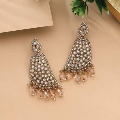 Unique Gold & White Color Kundan Earrings For Traditional And Party Wear
