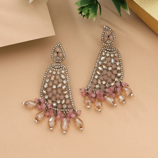 Beautiful Pink Color Kundan Earrings For Elegant Party And Cultural Events