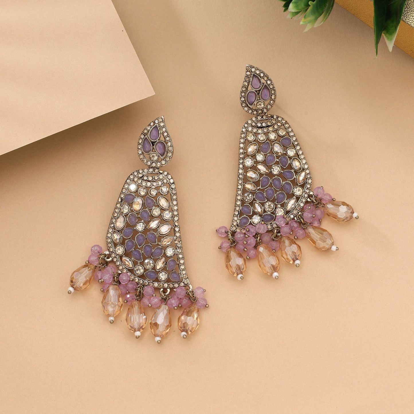 Royal Purple Color Kundan Earrings Perfect For Weddings And Party Wear