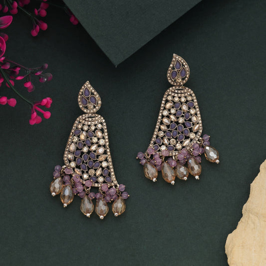 Royal Purple Color Kundan Earrings Perfect For Weddings And Party Wear