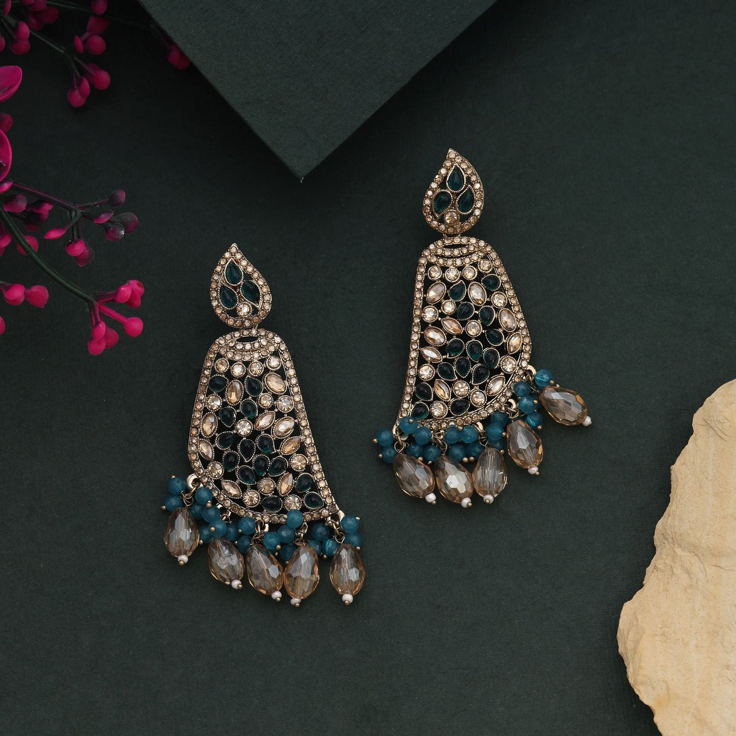 Stylish Rama Green Color Kundan Earrings Perfect For Festive Traditional Look