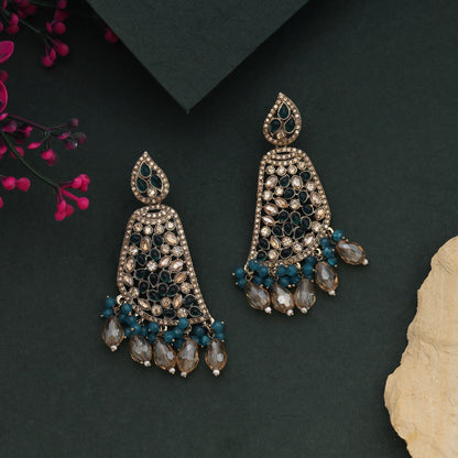 Stylish Rama Green Color Kundan Earrings Perfect For Festive Traditional Look