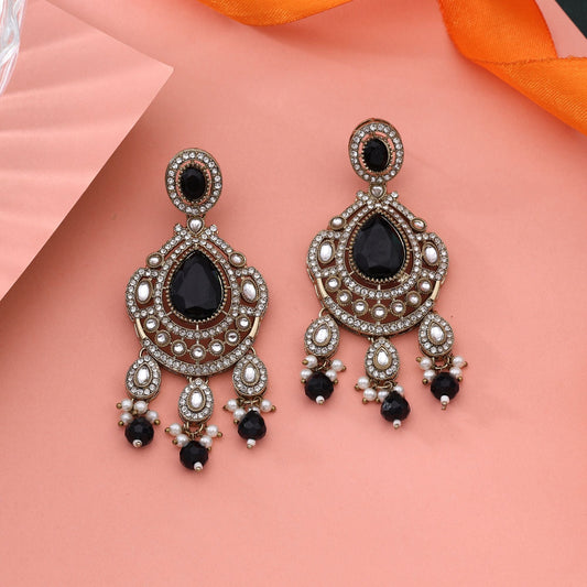 Modern Black Color Kundan Earrings For Elegant And Trendy Women