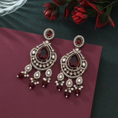 Traditional Maroon Color Kundan Earrings Perfect For Wedding And Celebration Wear