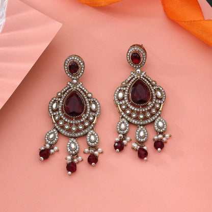 Traditional Maroon Color Kundan Earrings Perfect For Wedding And Celebration Wear