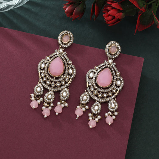 Pretty Pink Color Kundan Earrings For Ethnic Outfits And Celebrations