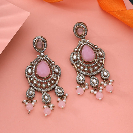Pretty Pink Color Kundan Earrings For Ethnic Outfits And Celebrations