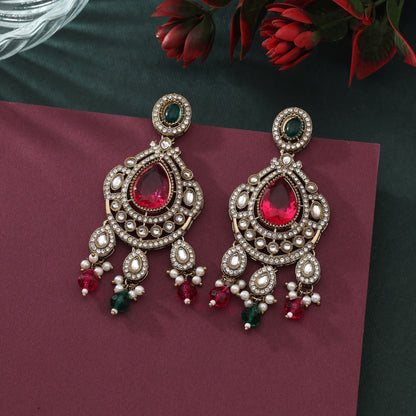 Exclusive Rani & Green Color Kundan Earrings For Traditional Indian Wear