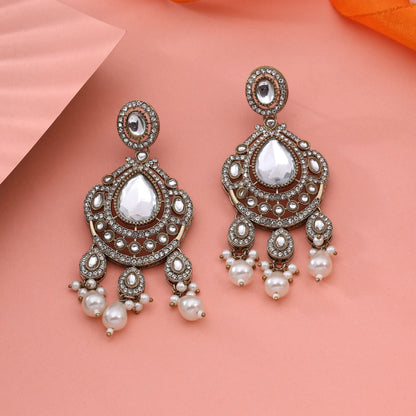 Royal White Color Kundan Earrings For Elegant Party And Wedding Look