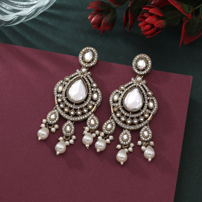 Royal White Color Kundan Earrings For Elegant Party And Wedding Look