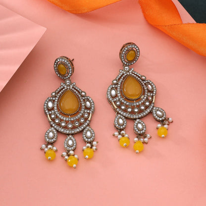 Bright Yellow Color Kundan Earrings For Chic Ethnic And Festive Styling
