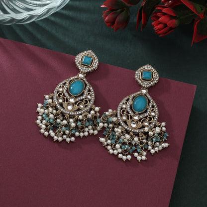 Elegant Firozi Color Kundan Earrings For Party And Cultural Events