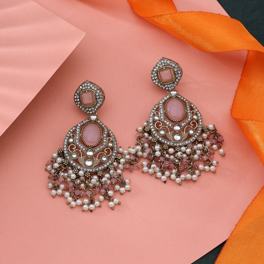 Beautiful Pink Color Kundan Earrings For Ethnic And Festive Outfits