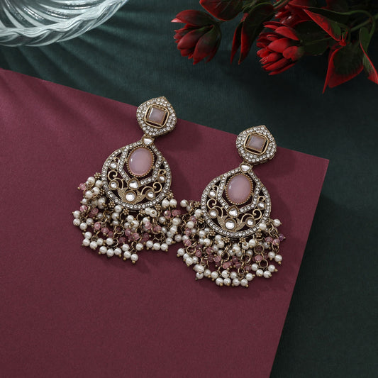 Beautiful Pink Color Kundan Earrings For Ethnic And Festive Outfits