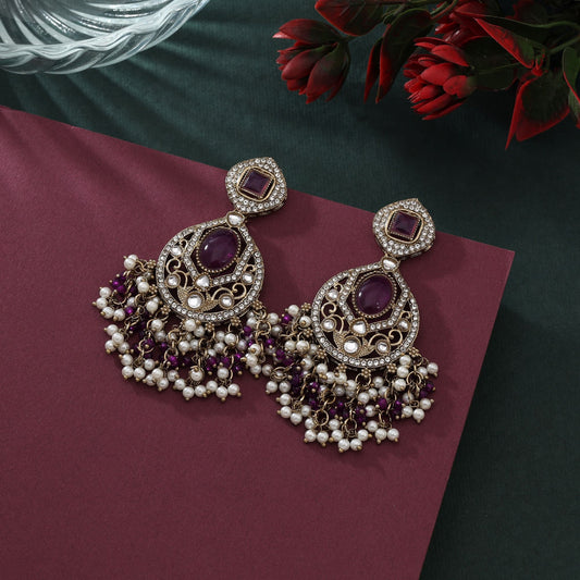 Royal Purple Color Kundan Earrings With Traditional And Elegant Design