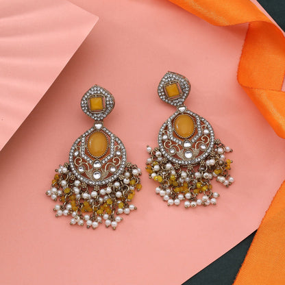 Bright Yellow Color Kundan Earrings Perfect For Casual And Party Wear