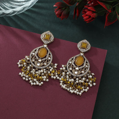Bright Yellow Color Kundan Earrings Perfect For Casual And Party Wear
