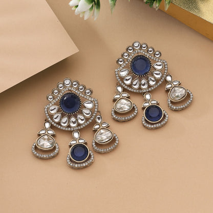 Bright Blue Color Kundan Earrings For Ethnic Outfits And Occasions
