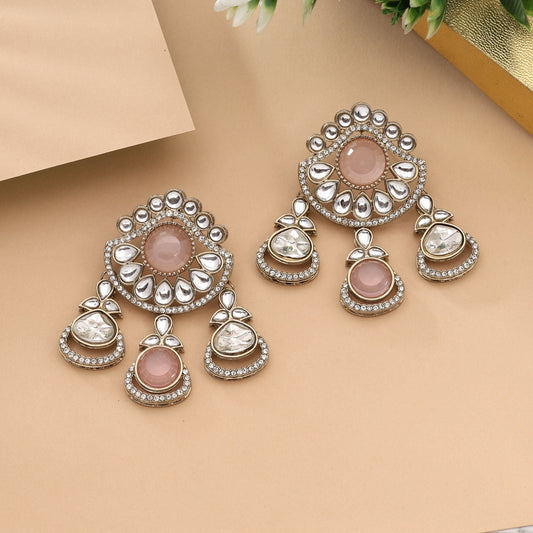 Graceful Pink Color Kundan Earrings With Intricate Design For Cultural Events