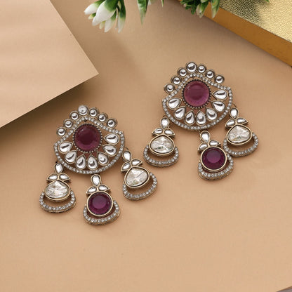 Stylish Purple Color Kundan Earrings For Party And Wedding Wear